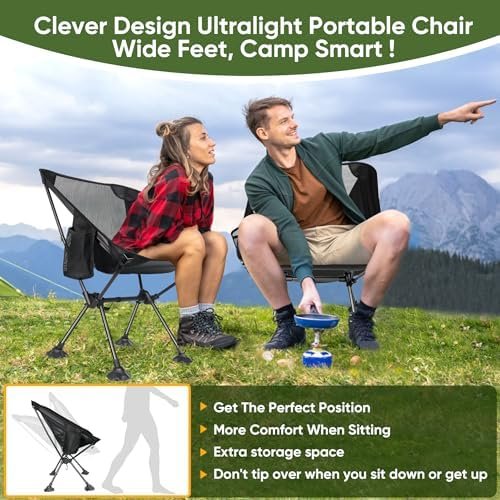 Ultralight Folding Camping Chairs,Portable Lawn Chair for Adults,3.5Lb Lightweight Backpacking Chair,Compact Foldable Beach Chair with Anti-Sinking Feet for Outdoor Camp Hiking Travel Supports 330LBS - Image 3