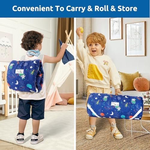 Toddler Nap Mat with Removable Pillow and Plush Blanket - 54" x 33"for Kids Ages 3-6 Years - Soft Kids Sleeping Bag for Toddlers - Roll Up Design Great for Preschool, Daycare - Image 5