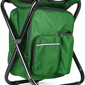 Kikerike Portable Stool Backpack Cooler Chair 400 LBS Max Load Folding Fishing Cooler Backpack Stool for Outdoors Hiking Beach Travel - Army Green