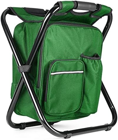 Kikerike Portable Stool Backpack Cooler Chair 400 LBS Max Load Folding Fishing Cooler Backpack Stool for Outdoors Hiking Beach Travel - Army Green