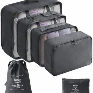 6 Set Packing Cubes for Suitcases Travel Luggage Packing Organizers,Travel Essentials Luggage Organizer for Travel Accessories Shoe Bag Tioletry Bag Laundry Bag (Black)