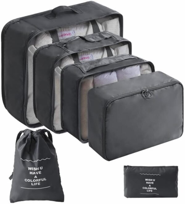 6 Set Packing Cubes for Suitcases Travel Luggage Packing Organizers,Travel Essentials Luggage Organizer for Travel Accessories Shoe Bag Tioletry Bag Laundry Bag (Black)