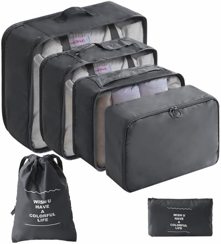 6 Set Packing Cubes for Suitcases Travel Luggage Packing Organizers,Travel Essentials Luggage Organizer for Travel Accessories Shoe Bag Tioletry Bag Laundry Bag (Black)