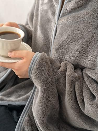 Mellowdy Shawl Blanket Pillow 2-in-1 with Sleeves for Office, Work, Home (Dark Grey, 40x60) - Wearable Adult Snuggie Coat Poncho, Airplane Travel Set, Fleece Shoulder Wrap for Men and Women - Image 3