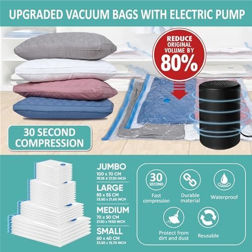 30 Vacuum Storage Bags with Electric Pump, Vacuum Sealed Storage Bags (5Jumbo/5Large/10Medium/10Small), Space Saver Vacuum Seal Bags for Clothing, Comforters, Pillows, Towel, Blanket Storage, Bedding - Image 2