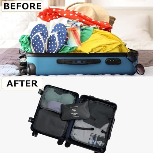 6 Set Packing Cubes for Suitcases Travel Luggage Packing Organizers,Travel Essentials Luggage Organizer for Travel Accessories Shoe Bag Tioletry Bag Laundry Bag (Black) - Image 5