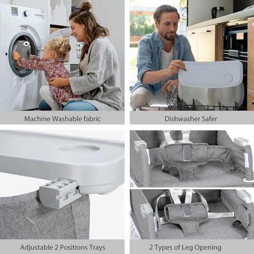Ezebaby Baby Portable High Chair with Sun Canopy, Foldable High Chairs for Babies and Toddlers with Detachable Tray and 5-Point Harness, Travel High Chair for Indoor and Outdoor Use, Gray - Image 4