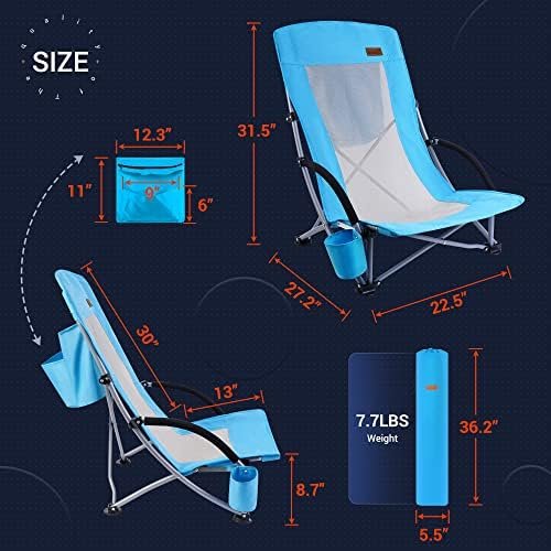 Nice C Beach Chair, Beach Chairs for Adults 2 Pack w/Cooler Compact High Back, Cup Holder & Carry Bag & Heavy Duty Outdoor, Camping, BBQ, Travel, Picnic, Festival (Set of 2 Blue) - Image 3