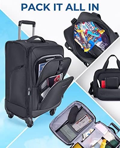 BAGSMART Expandable 20 inch Carry on Luggage Airline Approved, Lightweight Carry on Suitcase with Spinner Wheels, Family Travel Suitcase Set with Duffle Bag-Black - Image 3