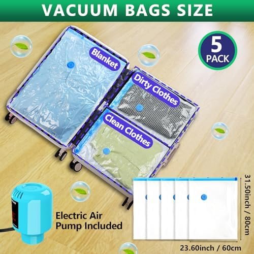 ZXA Vacuum Storage Bags with Electric Air Pump, 5 Pack Large 32''x 24'' Vacuum Seal Bags for Clothing, Space Saver Vacuum Storage Bags for Blanket, Duvets, Pillows, Comforters - Image 2