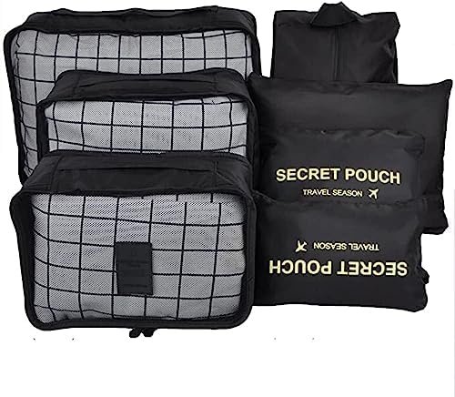 7 Set Packing Cubes Packing Organizers Travel Luggage Organizers for Suitcase Travel Accessories with Laundry Bag & Shoe Bag, Black - Image 8
