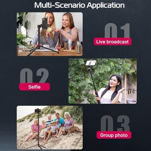 ULANZI MT-44 Extendable Phone Tripod, 360° Ball Head 44" Selfie Stick Phone Vlog Tripod Stand with 2 in 1 Phone Clip for iPhone Sony Canon GoPro, Lightweight for Travel - Image 3