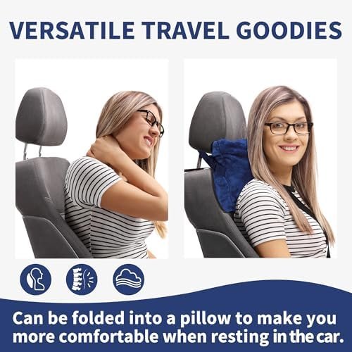 Tirrinia Travel Portable Blanket with Feet Airplane Office Poncho 4 in 1 Zippered Front Pocket Premium Cozy Fleece Blankets with Built-in Bag - Image 2