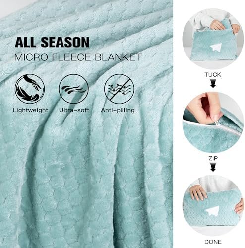 Plush & Plaid 2-Pack Travel Blanket Airplane Compact with Bag, Mid-Weight Soft Throw Blanket Pillow for Long/Short Flight, Portable Packable with Luggage Sleeve and Backpack Clip, 40x65, Blue - Image 3