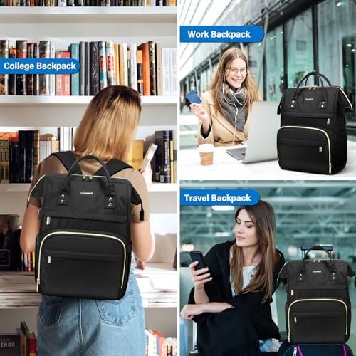 LOVEVOOK Laptop Backpack Women, 15.6 Inch Work Backpack Woman for Teacher Nurse Bags, Computer College Backpack Purse, Waterproof Anti-theft Travel Back Pack with USB Charging Port, Black - Image 5