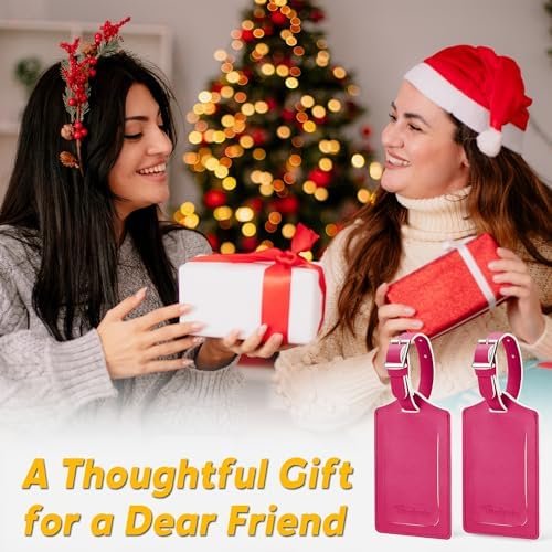 Travelambo Luggage Tags for Suitcases Faux Leather Privacy Protection 2 Pack Bag Tags Travel Accessories Essential, Rose Red - Image 6