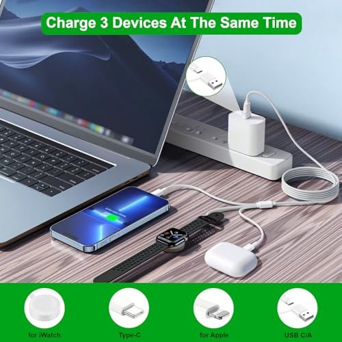 Upgraded 3 in 2 USB C Cable for Apple Watch Charger (4FT/1.2M) Travel USBC Multi Fast Charging Cord Compatible with iWatch Ultra 2/SE 2/10/9/8/7-1, iPhone 16 Pro Max Plus/15/14/13/12/11, iPad, AirPods - Image 2