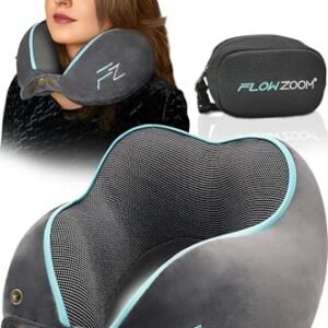 Travel Pillow Memory Foam - Airplane Neck Pillow for Long Flight - Travel Pillows for Airplanes - Adjustable Travel Neck Pillow - Flight Pillow - Car & Plane Pillow - Adults, Grey