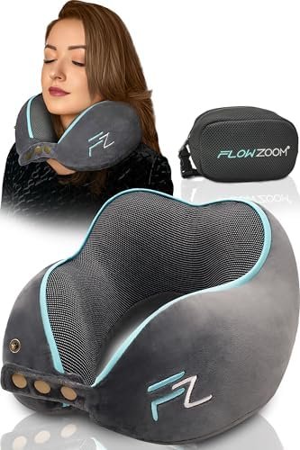 Travel Pillow Memory Foam - Airplane Neck Pillow for Long Flight - Travel Pillows for Airplanes - Adjustable Travel Neck Pillow - Flight Pillow - Car & Plane Pillow - Adults, Grey