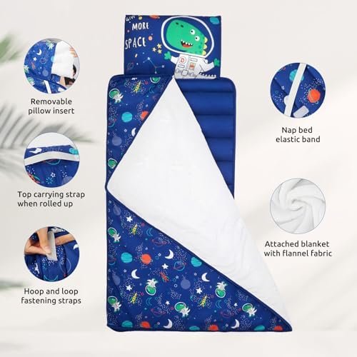 Toddler Nap Mat with Removable Pillow and Plush Blanket - 54" x 33"for Kids Ages 3-6 Years - Soft Kids Sleeping Bag for Toddlers - Roll Up Design Great for Preschool, Daycare - Image 3