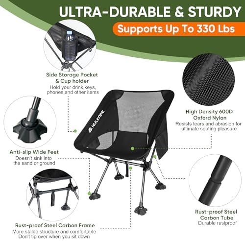 Ultralight Folding Camping Chairs,Portable Lawn Chair for Adults,3.5Lb Lightweight Backpacking Chair,Compact Foldable Beach Chair with Anti-Sinking Feet for Outdoor Camp Hiking Travel Supports 330LBS - Image 7