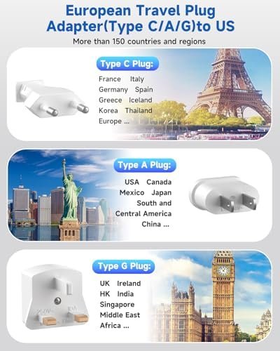 European Travel Plug Adapter, US to European Plug Adapter with 3 American Outlets & 4 USB, 3ft European Power Cord, International Travel Power Strip, Type C for Europe EU Germany France, Travel, White - Image 7