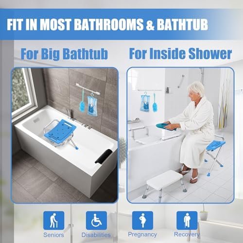Folding Shower Chair Seat, 17.5" Stainless Steel Small Shower Chair for Inside Shower, 400lbs Portable Travel Shower Stool, Safety Anti-Slip Bath Chair for Seniors, Disabled, Blue - Image 7