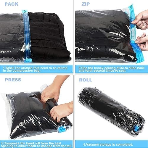 Compression Bags for Travel - Travel Essentials - 12 Pack Space Saver Bags - No Vacuum or Pump Needed - Vacuum Storage Bags for Travel Accessorie - Travel and Home Packing Organizers (transparent) - Image 4