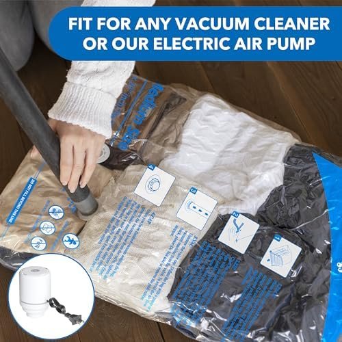Vacuum Storage Bags with Electric Air Pump 8 Combo (2 Jumbo/2 Large/2 Medium/2 Small), Space Saver Sealer Bags, Airtight Compression Bags for Clothes, Pillows, Comforters, Blankets, Bedding - Image 5