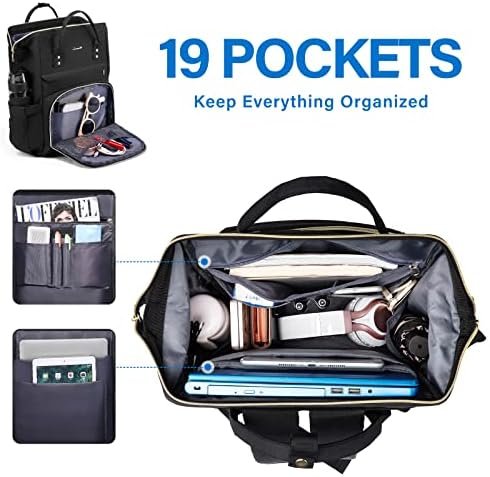 LOVEVOOK Laptop Backpack Women, 15.6 Inch Work Backpack Woman for Teacher Nurse Bags, Computer College Backpack Purse, Waterproof Anti-theft Travel Back Pack with USB Charging Port, Black - Image 2