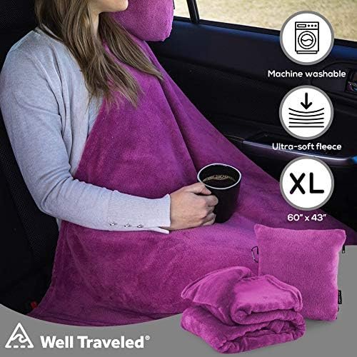 Well Traveled - 2 in 1 Fleece Travel Blanket with Stuffable Pillowcase, Airplane Travel Essentials, Portable Airplane or Car Blanket - Family Travel Necessities - Comfy Airplane Traveling Accessories - Image 3