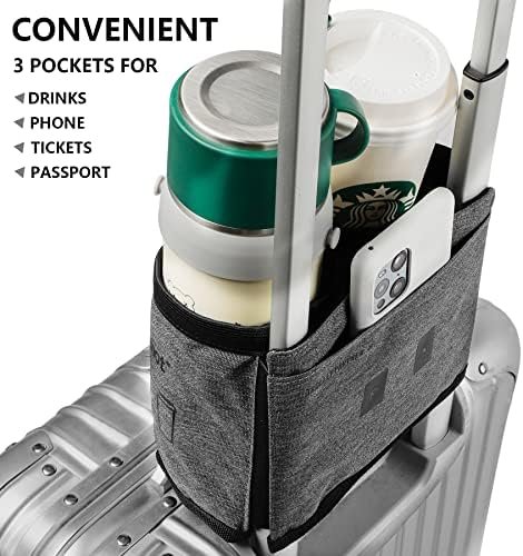 riemot Luggage Travel Cup Holder Free Hand Drink Carrier - Hold Two Coffee Mugs - Fits Roll on Suitcase Handles - Gifts for Flight Attendants Travelers Accessories Grey - Image 3