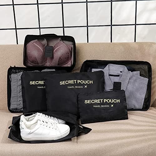 7 Set Packing Cubes Packing Organizers Travel Luggage Organizers for Suitcase Travel Accessories with Laundry Bag & Shoe Bag, Black - Image 4