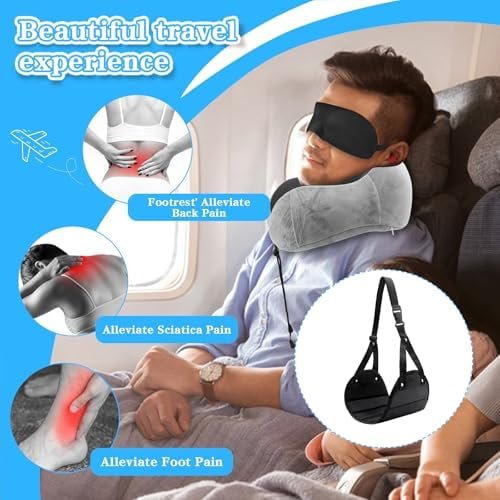 Travel Pillow Foot Rest Set, Memory Foam Neck Pillow+ Eye Mask+ Foot Hammock+ Earplugs+ Foldable Duffel Bag,Portable Flight Travel Accessories Essentials for Airplane,Plane,Car,Office,Home Sleep Rest - Image 4