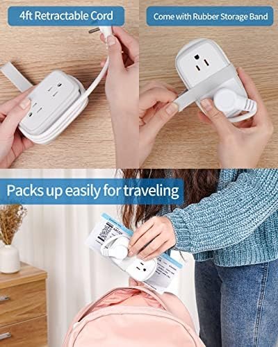 Travel Power Strip with USB Ports, NTONPOWER 4 Outlets 3 USB with 4FT Wrapped Short Extension Cord Flat Plug, USB Portable Desktop Charging Station, Compact for Hotel Travel Cruise Essentials, White - Image 9