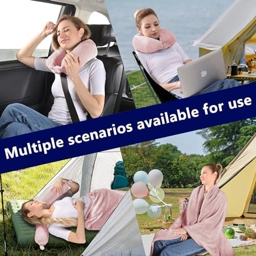 2 in 1 Travel Blanket, Soft Warm Blanket with Cozy Neck Pillow Case, Portable Blanket Set for Airplane, Camping, Car (Dusty Pink) - Image 4