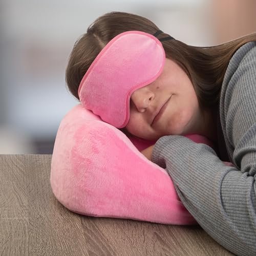 Home-Complete Travel Pillow Set - Memory Foam Pillow, Fleece Blanket, and Eye Mask - Travel Essentials for Airplanes, Trains, Cars, Buses (Pink) - Image 6