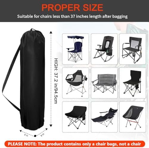 Large Camping Chair Replacement Bag for Coleman Camp Chairs, Folding Camp Chair Carrying Bag, Portable Outdoor Beach Camping Travel Chair Bag 37.2 inches, Black - Image 2