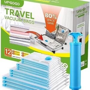 Vacuum Bags for Travel with Hand Pump,Vacuum Travel Bags for Luggage,Vacuum Seal Bags for Clothing,Space Saver Vacuum Storage Bags,Travel Essentials,Clothes,Blankets,Pillows (Combo 12 Pack)