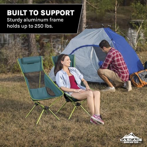 Cascade Mountain Tech Outdoor High Back Lightweight Camp Chair with Headrest and Carry Case - Black - Image 6