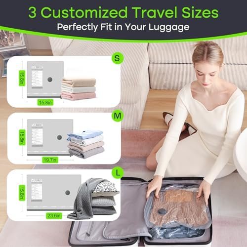 Vacuum Bags for Travel with USB Pump, 12 Pack Carry-on Size Compression Packing for Luggage and Suitcase, Space Saver Bags for Clothes and Clothing Travel - Image 3