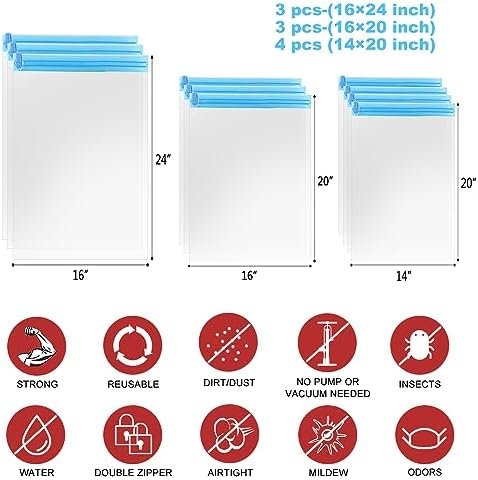 Compression Bags for Travel - Travel Essentials - 12 Pack Space Saver Bags - No Vacuum or Pump Needed - Vacuum Storage Bags for Travel Accessorie - Travel and Home Packing Organizers (transparent) - Image 5