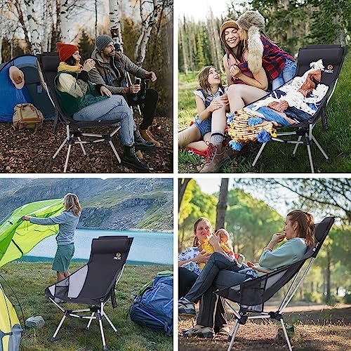 Nice C Ultralight High Back Folding Camping Chair, Backpacking Chair, Compact & Heavy Duty Outdoor, Travel, Picnic, Festival with 2 Side Pockets, Pillow &Carry Bag (One Black) - Image 6