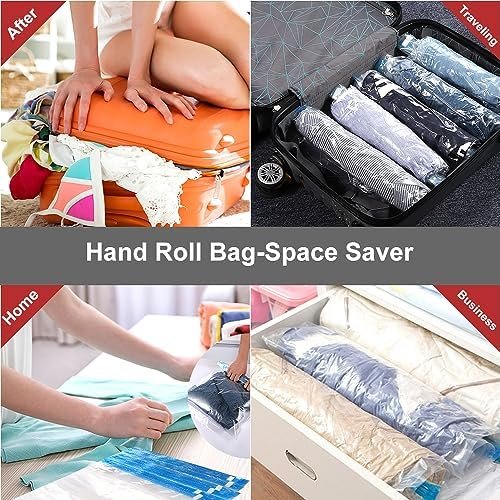 Compression Bags for Travel - Travel Essentials - 12 Pack Space Saver Bags - No Vacuum or Pump Needed - Vacuum Storage Bags for Travel Accessorie - Travel and Home Packing Organizers (transparent) - Image 6