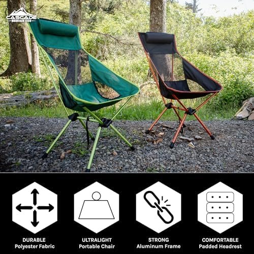 Cascade Mountain Tech Outdoor High Back Lightweight Camp Chair with Headrest and Carry Case - Black - Image 3
