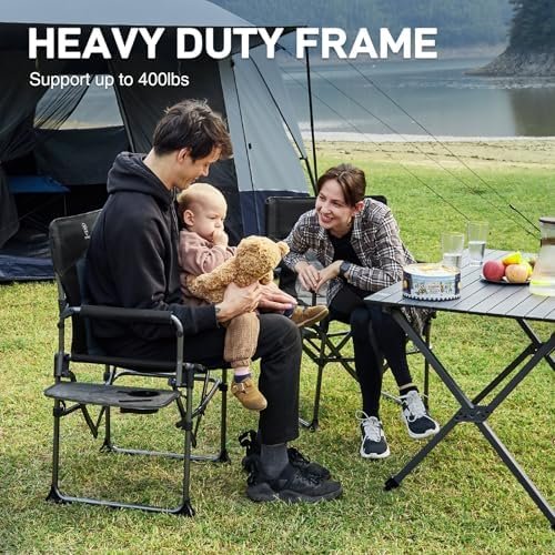 EVER ADVANCED Camping Directors' Chair with Side Table, Portable Folding Chair with Compact Size, Heavy Duty Lawn Chair with Pocket for Camping, Lawn, Sports and Fishing, 400lbs, Black - Image 4