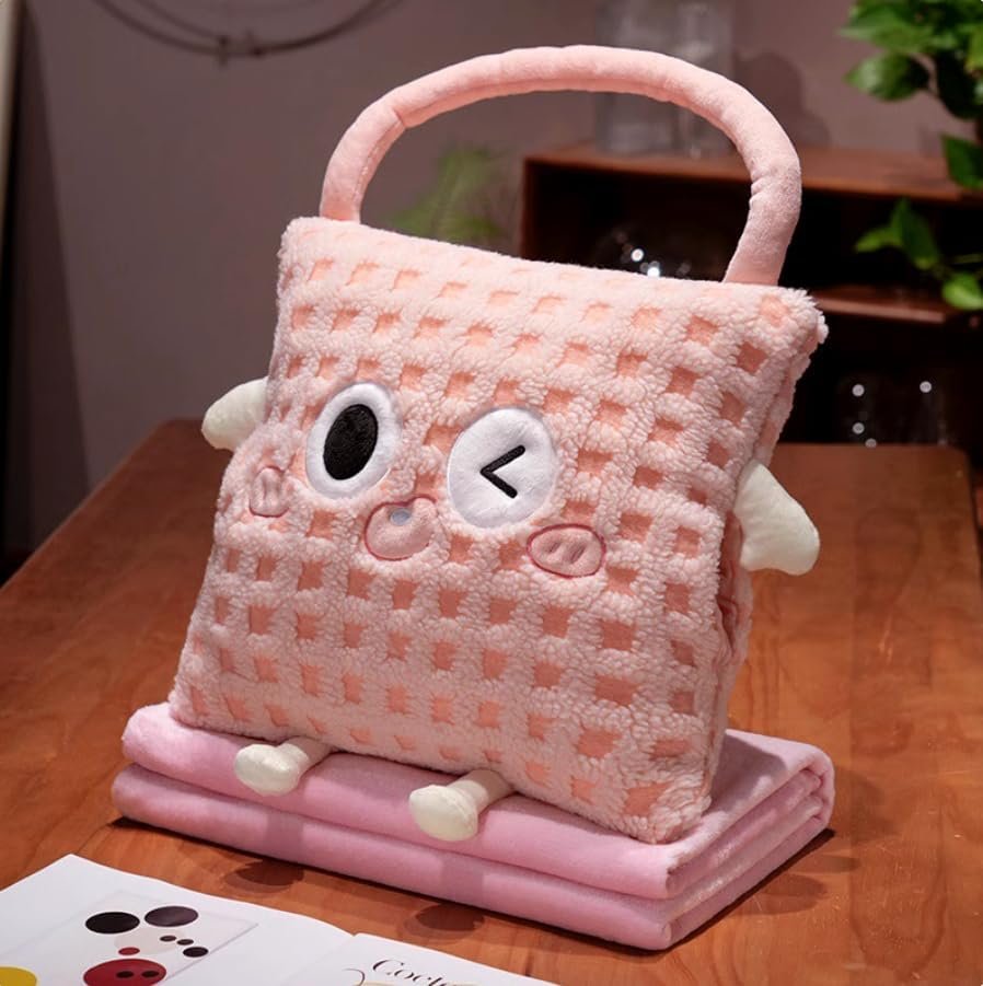 3 In 1 Travel Pillow and Blanket Set with Bag Cute Funny Plush Pillow Blanket Combo with Carrying Handle for Car & plane,Hand Warmer,Pink Throw Pillows for Bed,Sofa,Home Decor,Birthday Gifts for Kids - Image 8